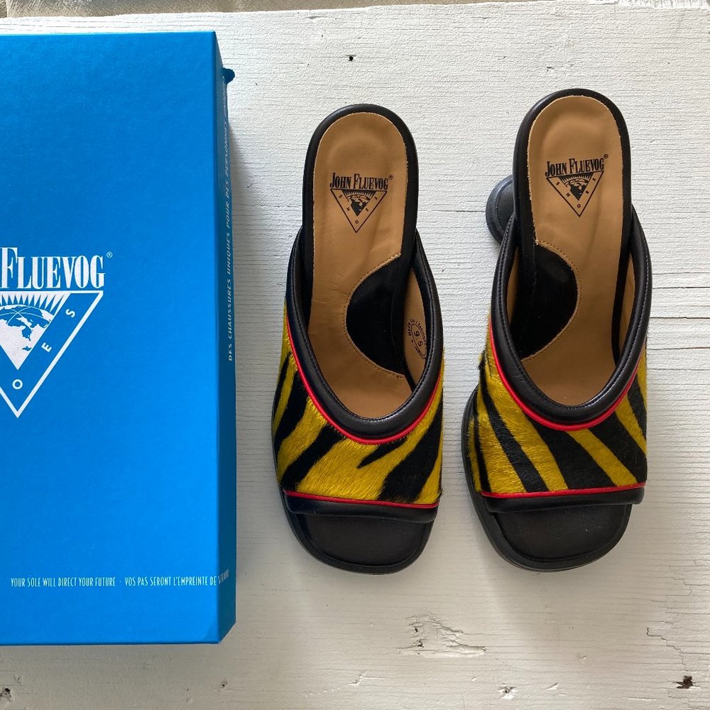 John Fluevog - Mini Dede - Yellow tiger mule sandals